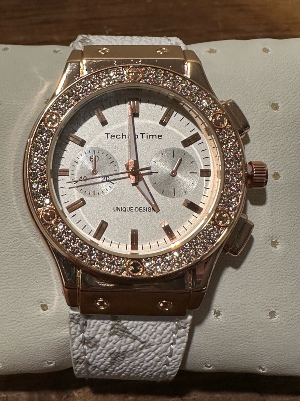 Techno Time - Women’s Rose Gold and White Crystal-Accent Watch